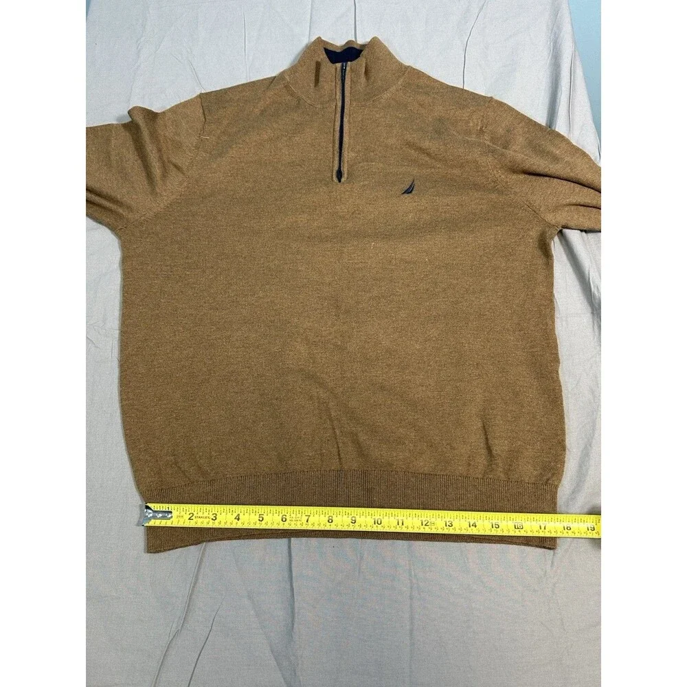 Nautica Navtech Men's Brown Knit 1/4 Zip Mock Neck Pullover Sweater M